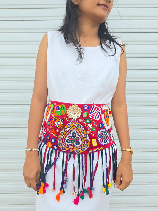 Banjara Waist Belt NW01 - Handcrafted mirror work waist belt with tassels by Naari Ratan