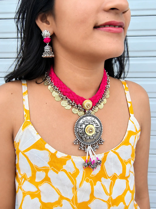 Banjara Waist Belt NW03 - Handcrafted mirror work waist belt and Neckpiece 2 in 1 with tassels by Naari Ratan Side view