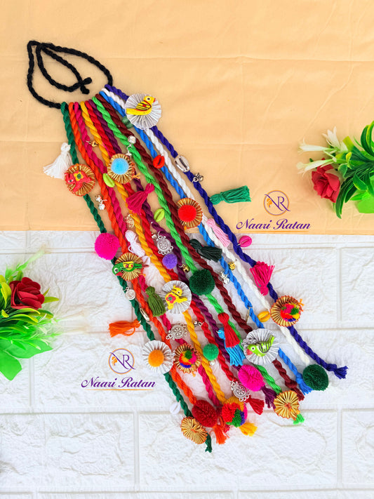Rangeeli Hair Band HA07 Naari Ratan - pastel multicolor braided hair band with silver elephant charms
