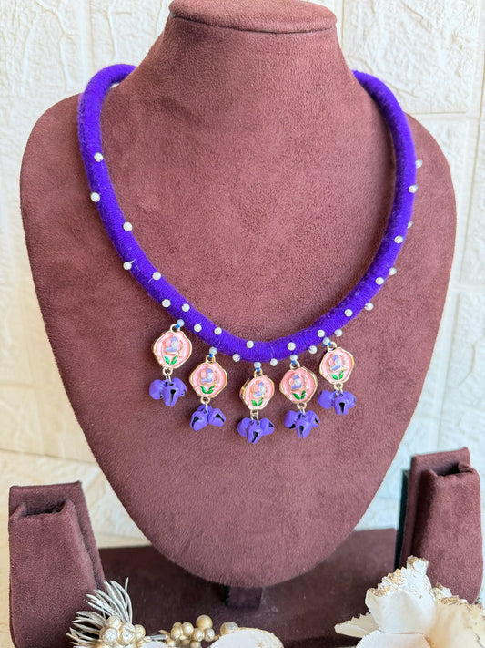Rangeeli Layered Neckpiece Handcrafted braided choker with silver oxidized statement pendant by Naari Ratan