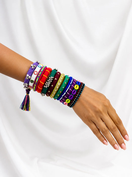 Handmade multicolor thread bangles with beads, shells and mirror work by Naari Ratan – Bangles B03