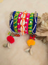Aadhya Bangles pink thread bangles with mirror work and silver ghunghru and pom pom side view