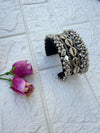 Banjara Cuff Bracelet Set NHC05 Naari Ratan - Black colour handcuff style silver charm wrist cuffs with cowrie shells and Multicolor Beads 