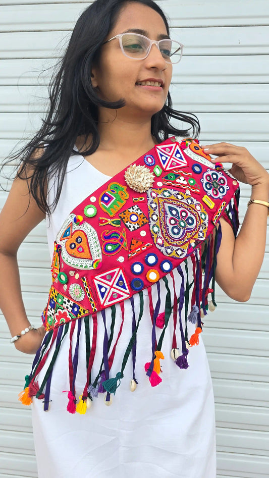 Banjara Waist Belt NW01 - Handcrafted mirror work waist belt with tassels by Naari Ratan side wear