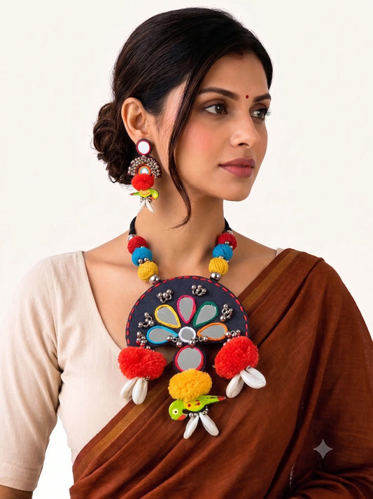 Handmade Multicolour Necklace Set NNS02 with matching earrings by Naari Ratan