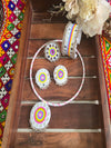 Kutchi Chaand Combo Set NC02 Naari Ratan - white mirror work Hansli, earrings, and cuff bracelet for Navratri