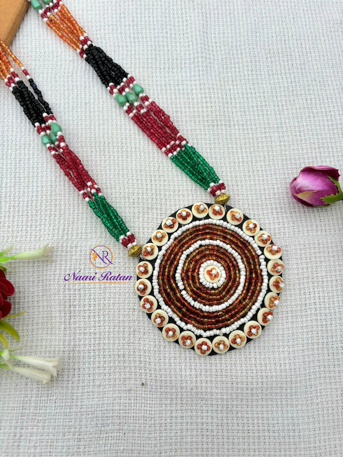 Kutchi Motira Neckpiece NNS32 Naari Ratan - Multicolor beadwork necklace set