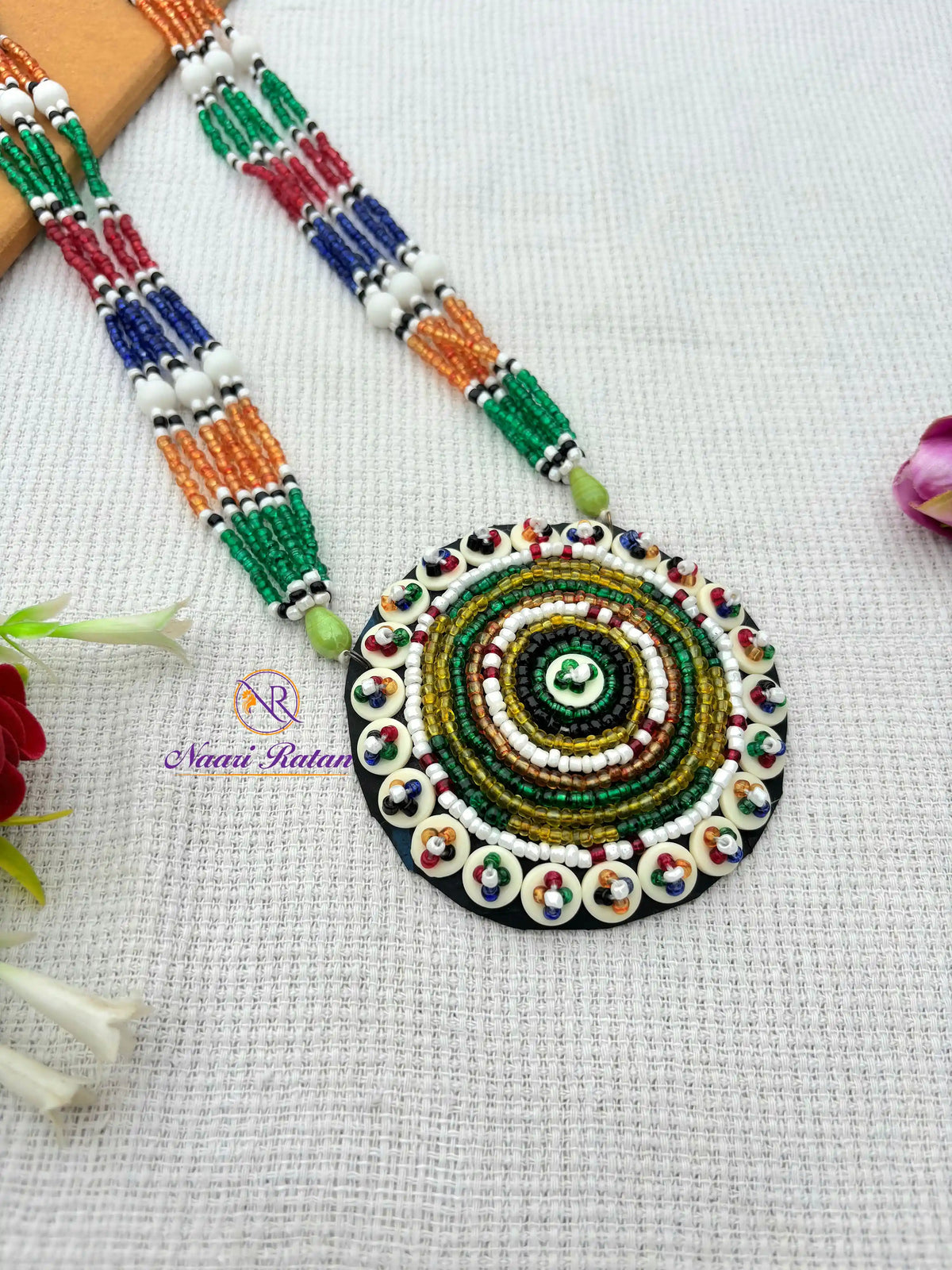 Kutchi Motira Neckpiece NNS33 Naari Ratan - Multicolor beadwork necklace set