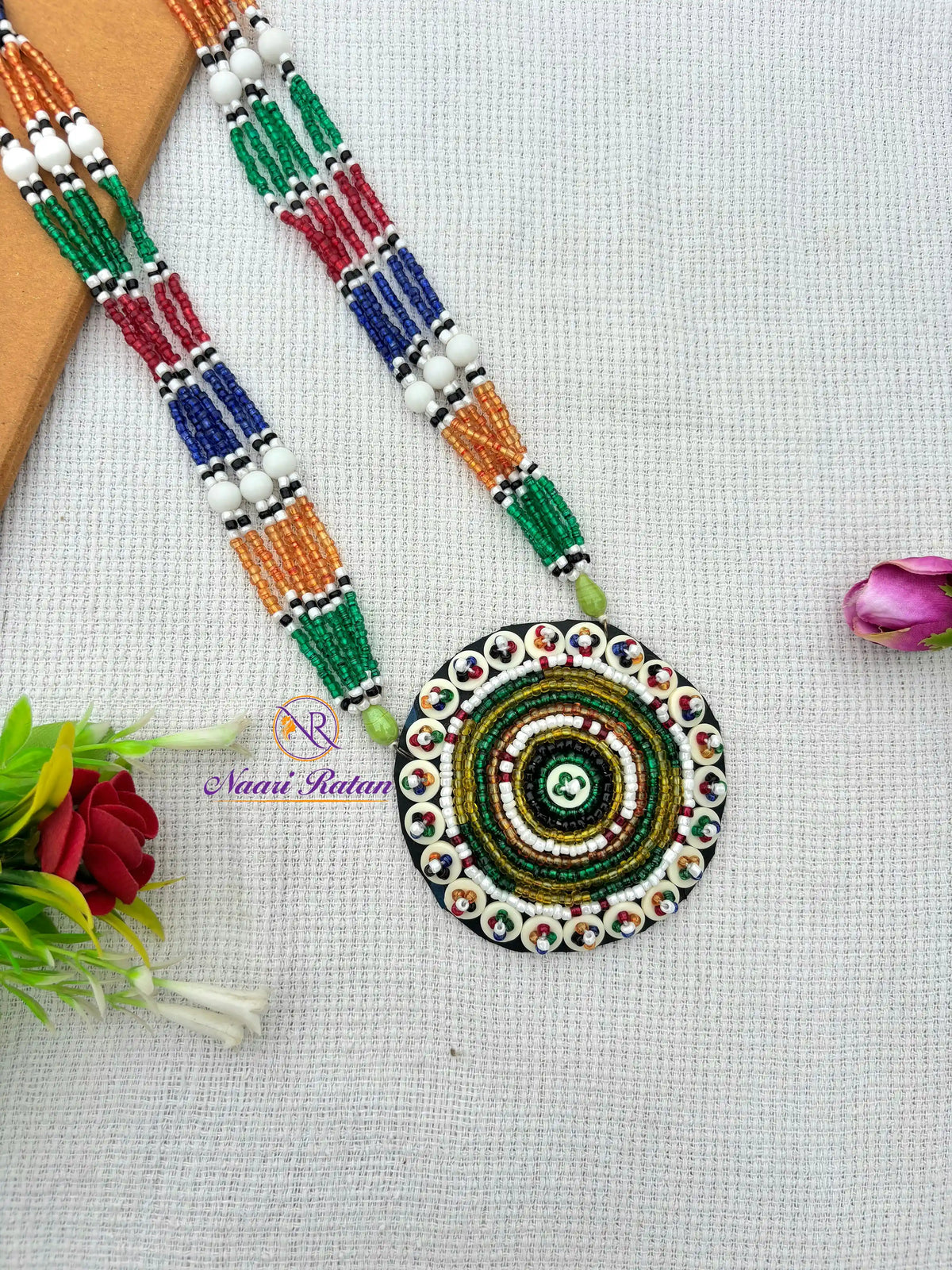 Kutchi Motira Neckpiece NNS33 Naari Ratan - Multicolor beadwork necklace set