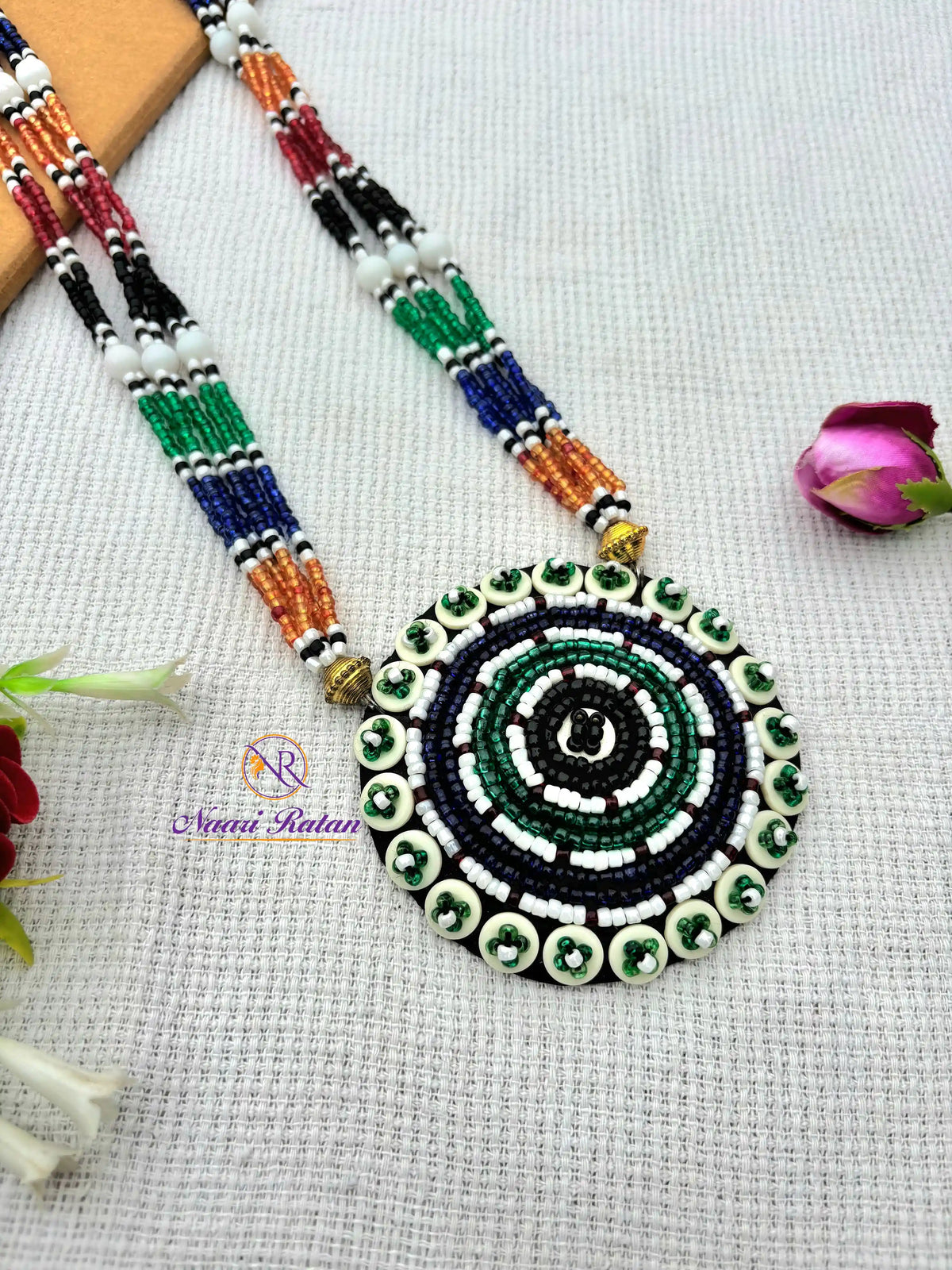 Kutchi Motira Neckpiece NNS34 Naari Ratan - Multicolor beadwork necklace set