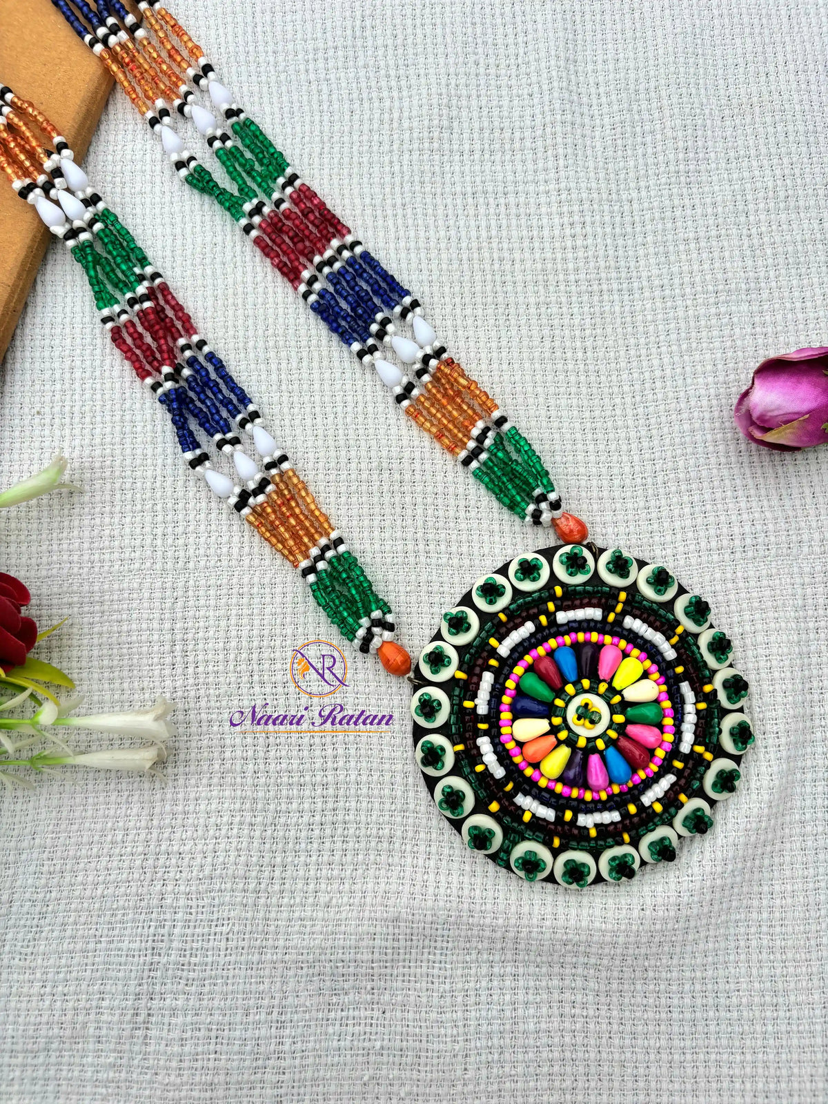 Kutchi Motira Neckpiece NNS35 Naari Ratan - Multicolor beadwork necklace set