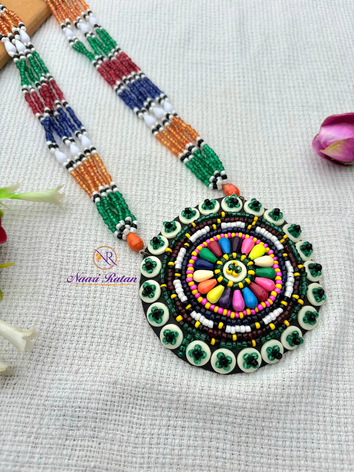 Kutchi Motira Neckpiece NNS35 Naari Ratan - Multicolor beadwork necklace set