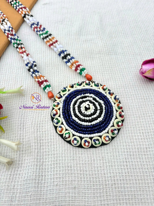 Kutchi Motira Neckpiece Naari Ratan - Multicolor beadwork necklace set closed view