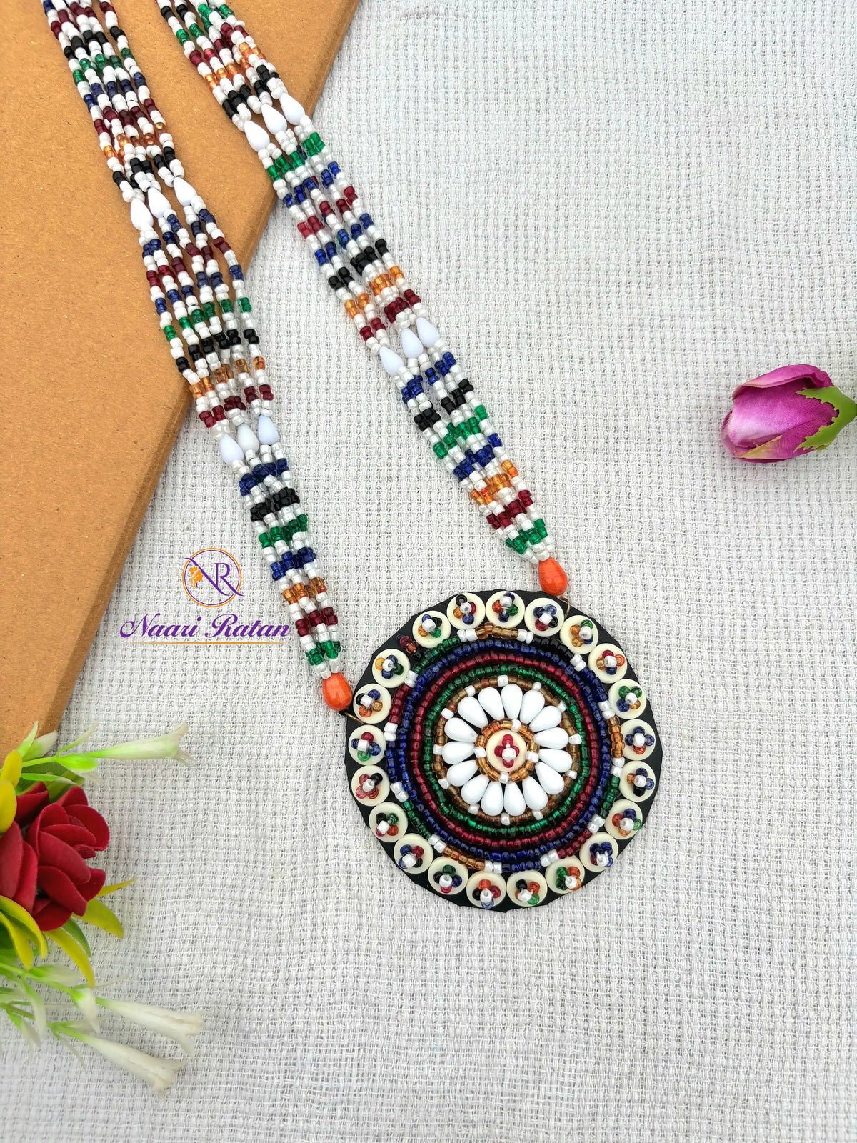 Kutchi Motira Neckpiece Naari Ratan - Multicolor beadwork necklace 