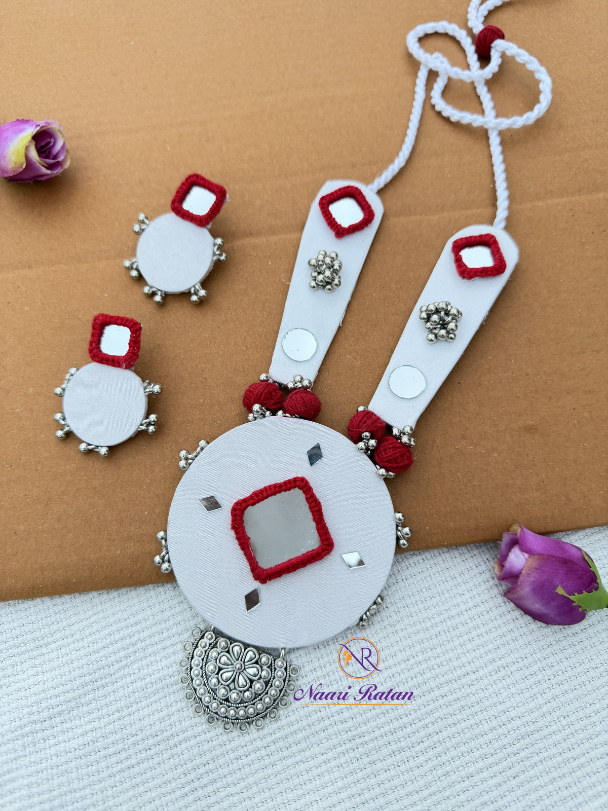Navratri Necklace Set NNS21 Naari Ratan - white mirror work jewellery