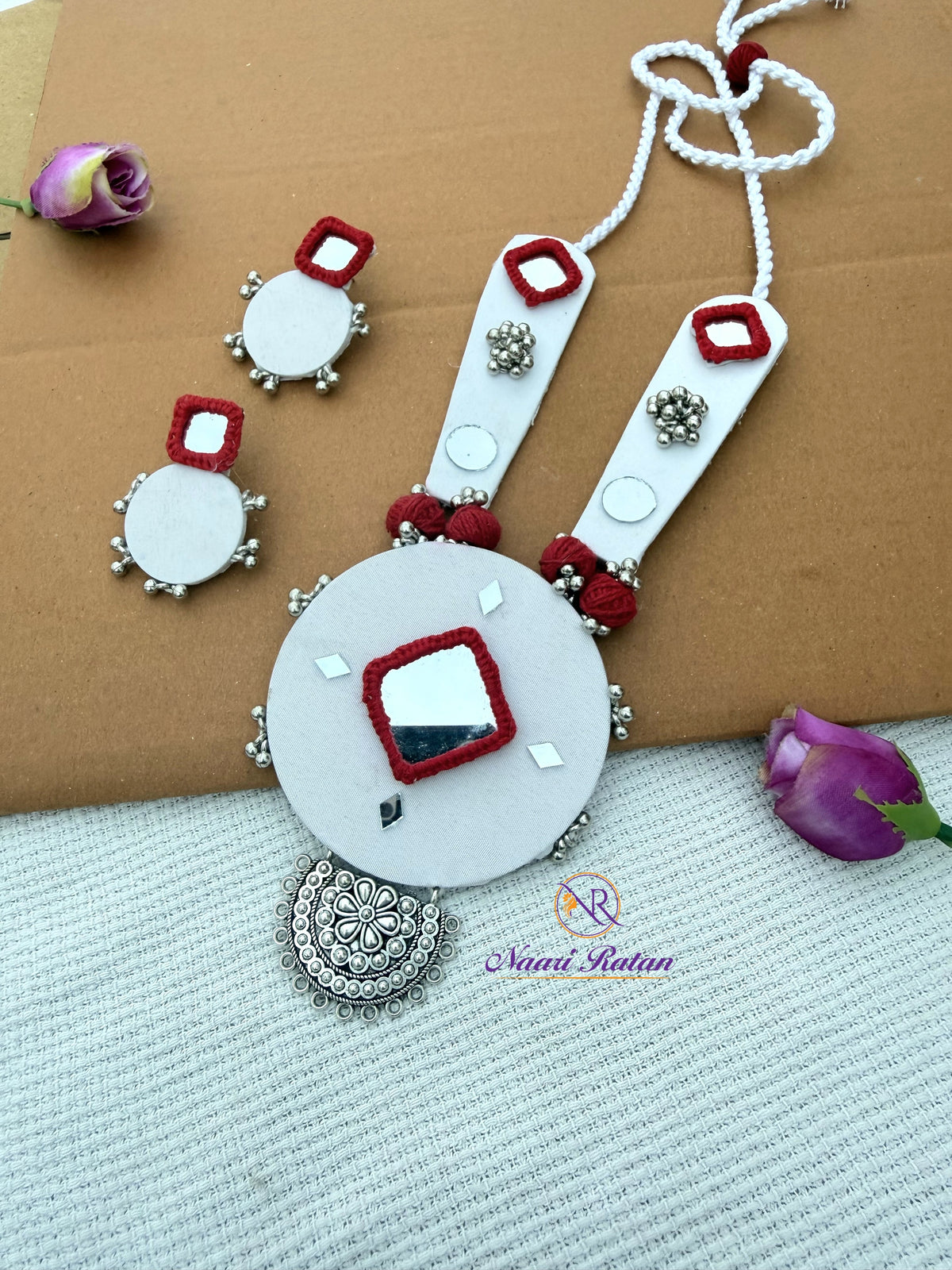 Navratri Necklace Set NNS21 Naari Ratan - white mirror work jewellery