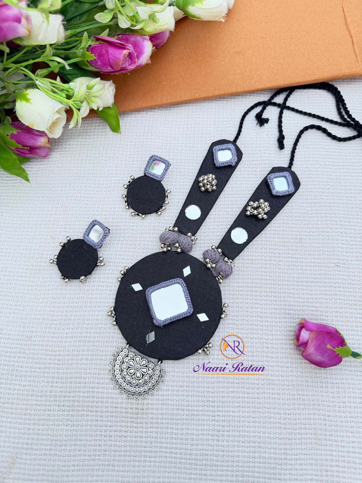 Navratri Necklace Set NNS21 Naari Ratan - black mirror work jewellery