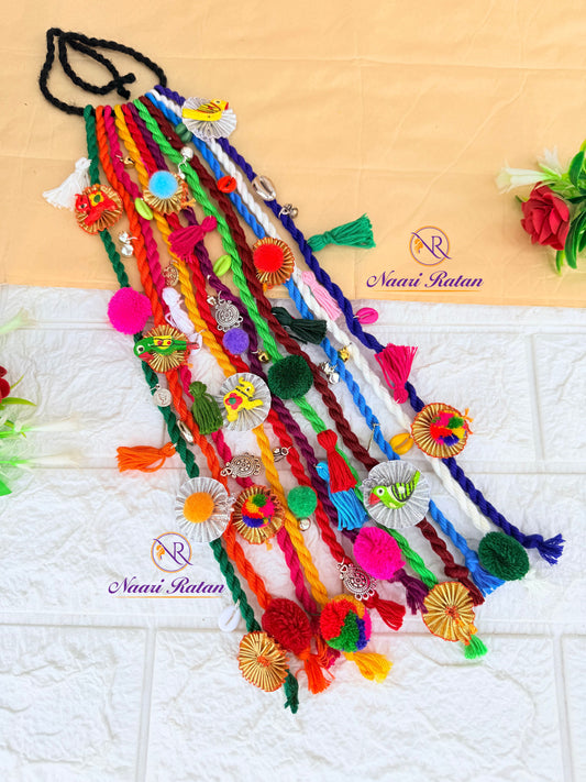 Rangeeli Hair Band HA07 Naari Ratan - pastel multicolor braided hair band with silver elephant charms with Close p View