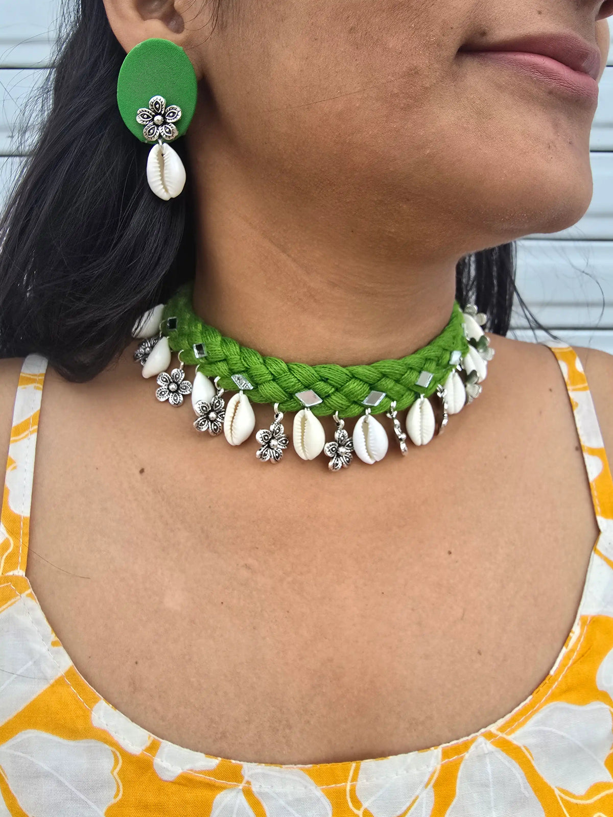 Rangeeli Layered Neckpiece NNS66 - Handcrafted braided choker with statement pendant by Naari Ratan