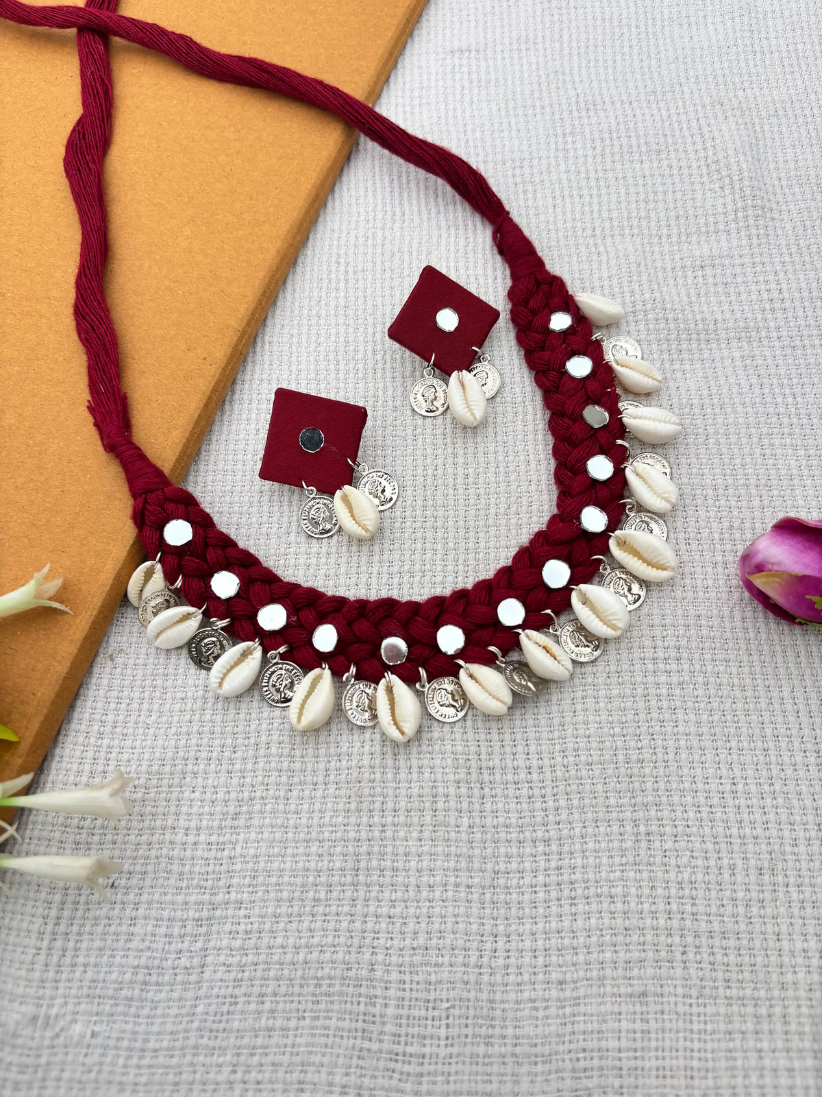 Rangeeli Layered Neckpiece NNS67 - Handcrafted braided choker with statement pendant by Naari Ratan