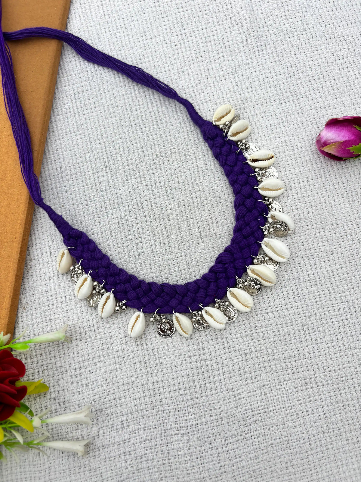 Rangeeli Layered Neckpiece NNS68 - Handcrafted braided choker with statement pendant by Naari Ratan