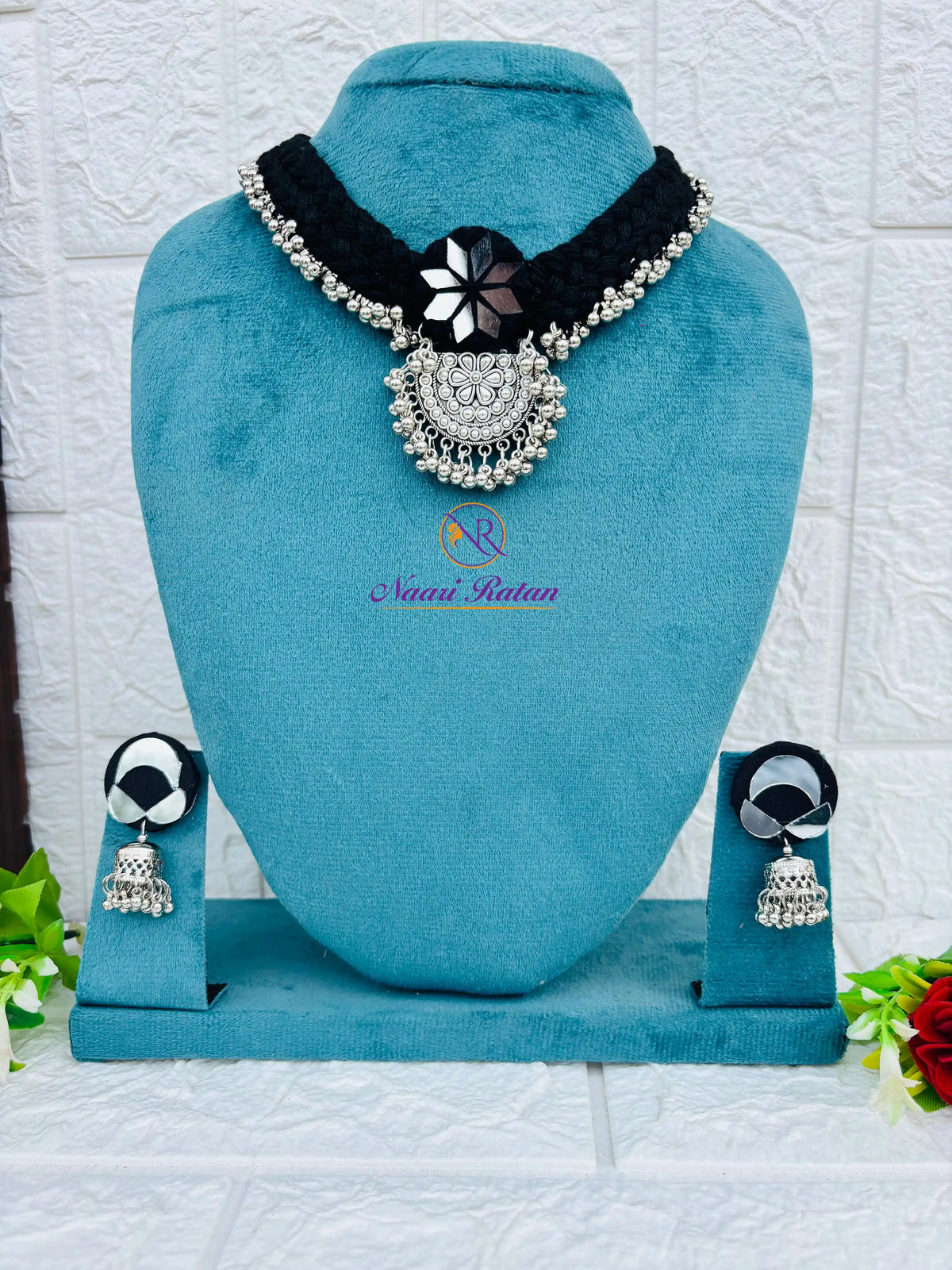 Rangeeli Layered Neckpiece NNS69 - Handcrafted braided choker with statement pendant by Naari Ratan full view