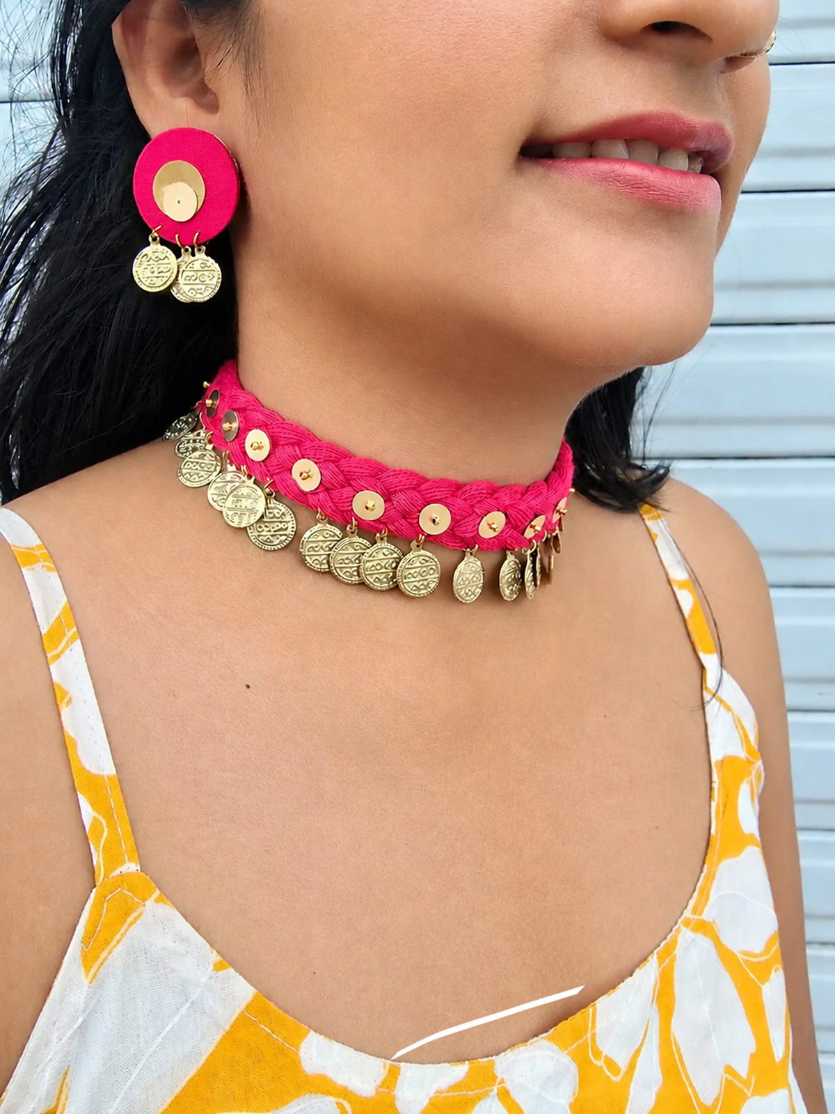 Rangeeli Layered Neckpiece NNS70 - Handcrafted braided choker with statement pendant by Naari Ratan