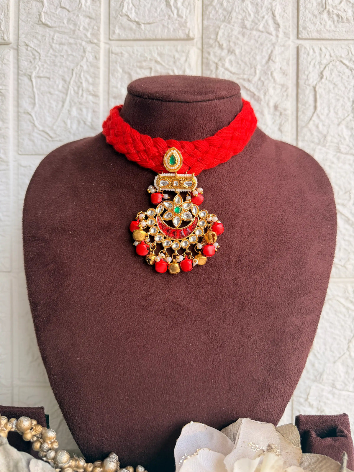 Rangeeli Layered Neckpiece Handcrafted braided choker with silver oxidized statement pendant by Naari Ratan