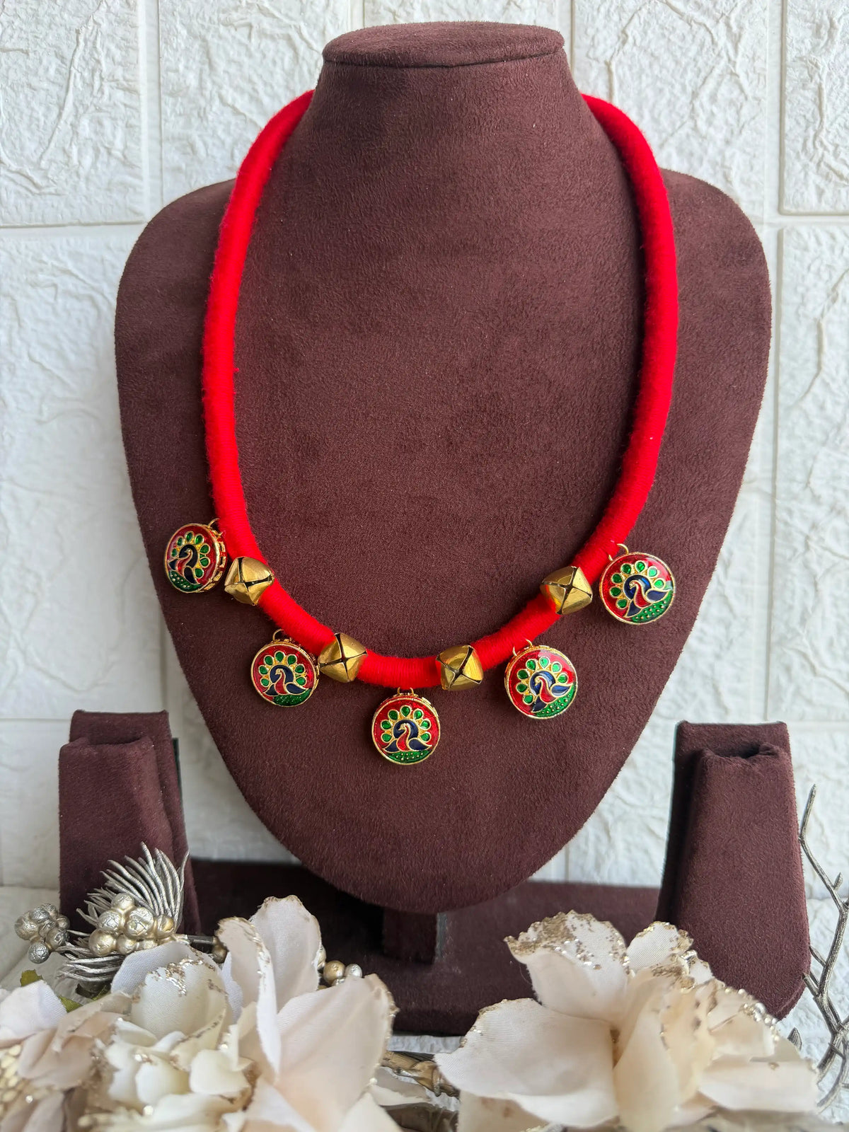 Rangeeli Layered Neckpiece Handcrafted braided choker with silver oxidized statement pendant by Naari Ratan near view