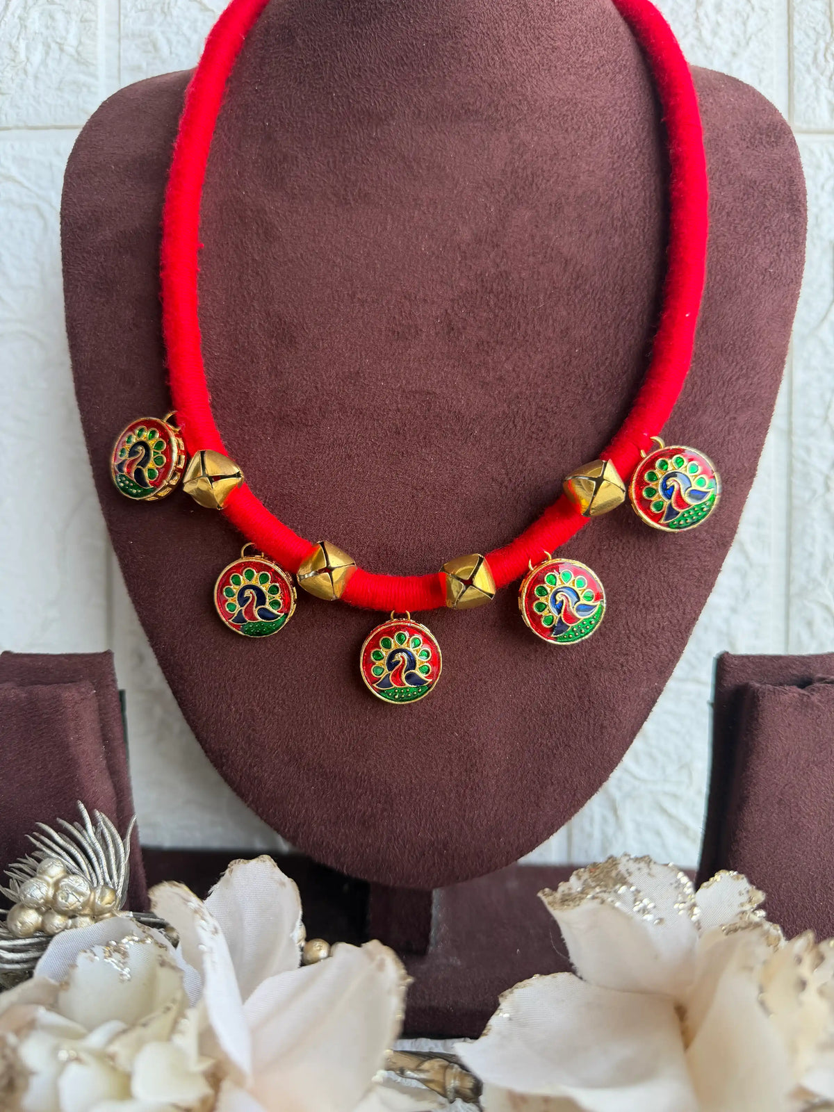 Rangeeli Layered Neckpiece Handcrafted braided choker with silver oxidized statement pendant by Naari Ratan side view
