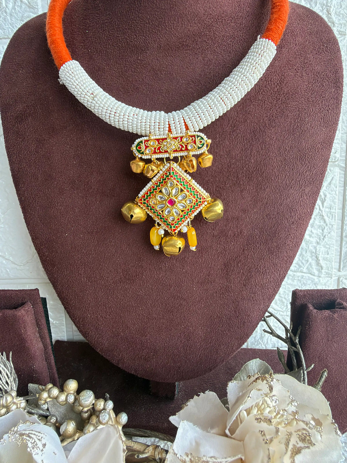 Rangeeli Layered Neckpiece Handcrafted braided choker with silver oxidized statement pendant by Naari Ratan
