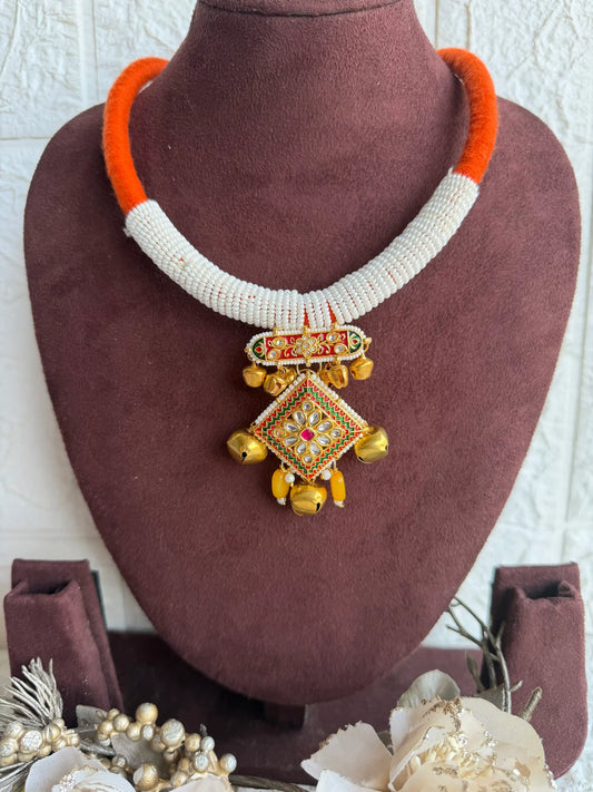 Rangeeli Layered Neckpiece Handcrafted braided choker with silver oxidized statement pendant by Naari Ratan Full view