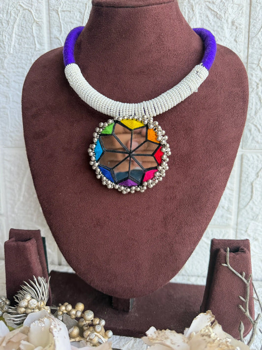Rangeeli Layered Neckpiece Handcrafted braided choker with silver oxidized statement pendant by Naari Ratan Full view