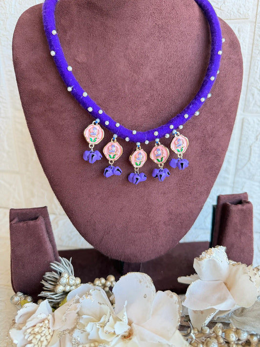 Rangeeli Layered Neckpiece Handcrafted braided choker with silver oxidized statement pendant by Naari Ratan Side view