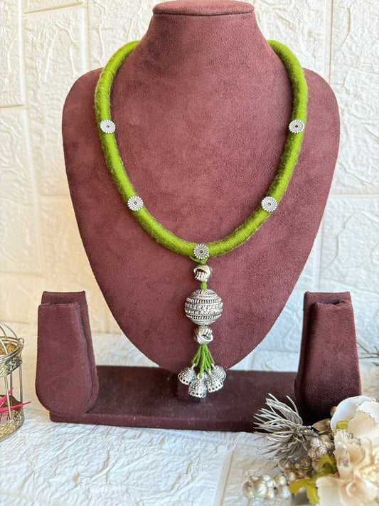 Rangeeli Layered Neckpiece Handcrafted braided choker with silver oxidized statement pendant by Naari Ratan