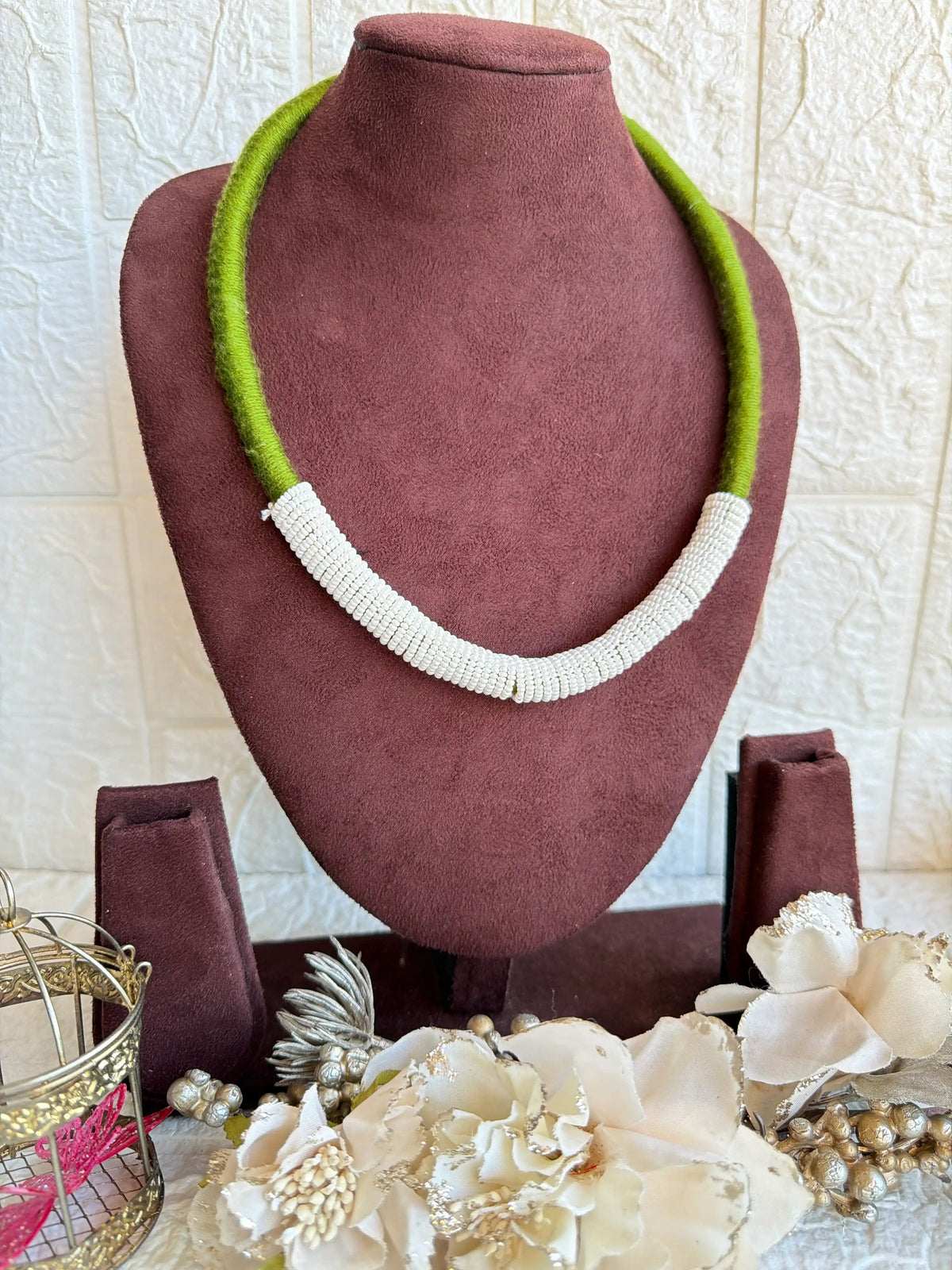 Rangeeli Layered Neckpiece Handcrafted braided choker with silver oxidized statement pendant by Naari Ratan