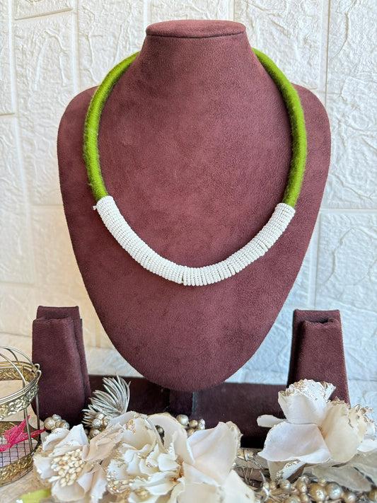Rangeeli Layered Neckpiece Handcrafted braided choker with silver oxidized statement pendant by Naari Ratan side view