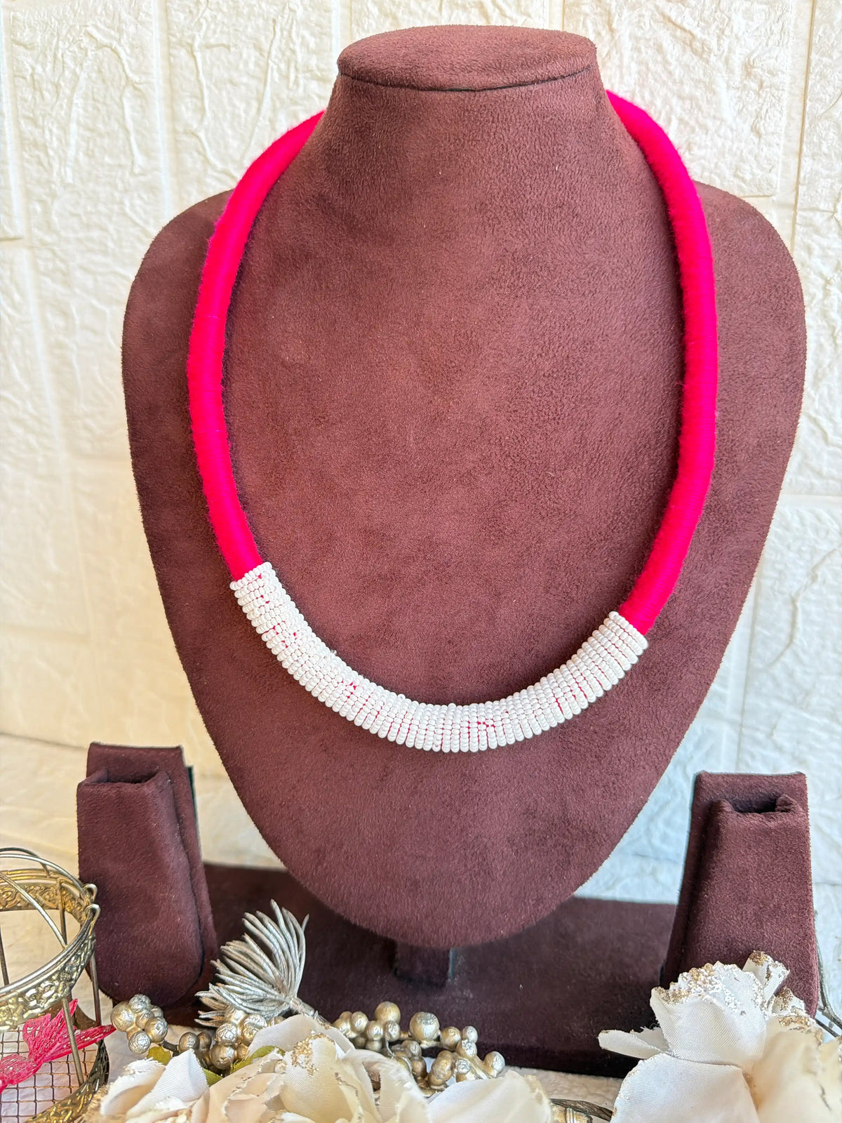 Rangeeli Layered Neckpiece Handcrafted braided choker with silver oxidized statement pendant by Naari Ratan