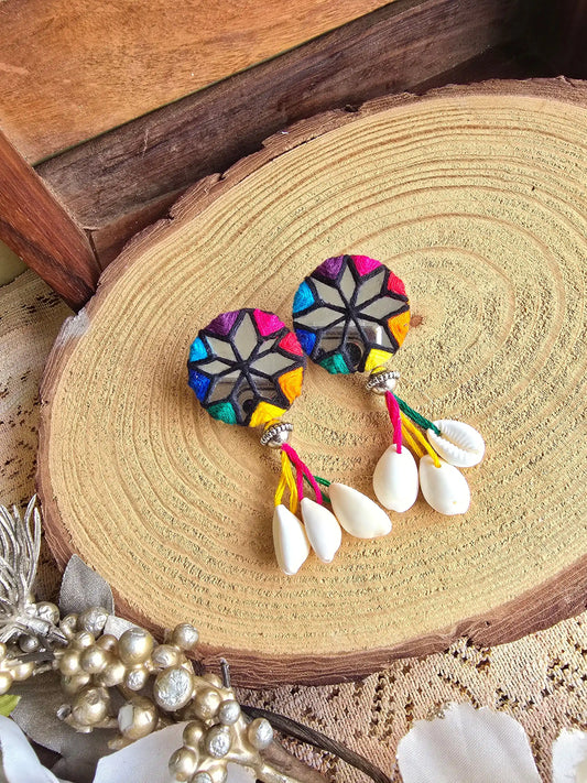Rangeen Earrings Naari Ratan - Multi Colour Mirror Work with Threaded Kowari Set