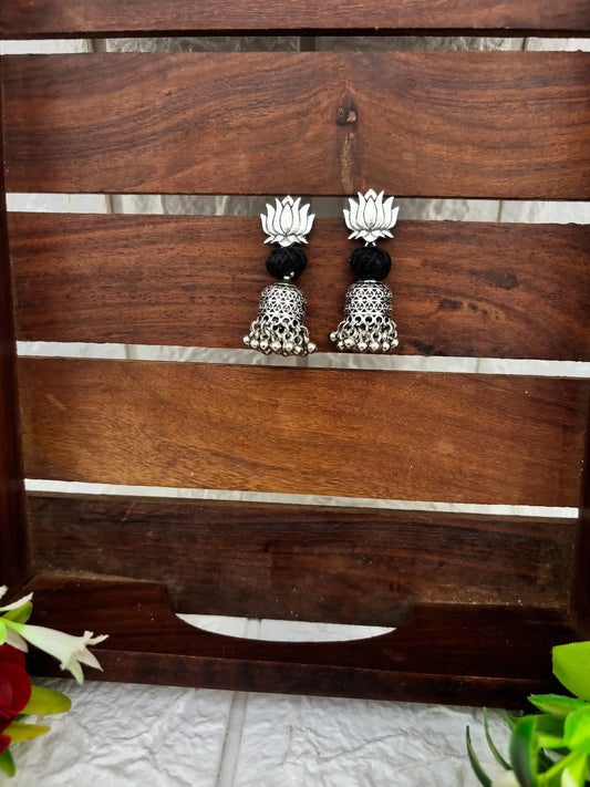 Rangeen Earrings By Naari Ratan Black Colour Thread work earrings with Silver charm and stud
