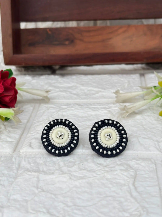 Rangeen Earrings By Naari Ratan White and Black Beads Work with Unique look for festive wear closed up view