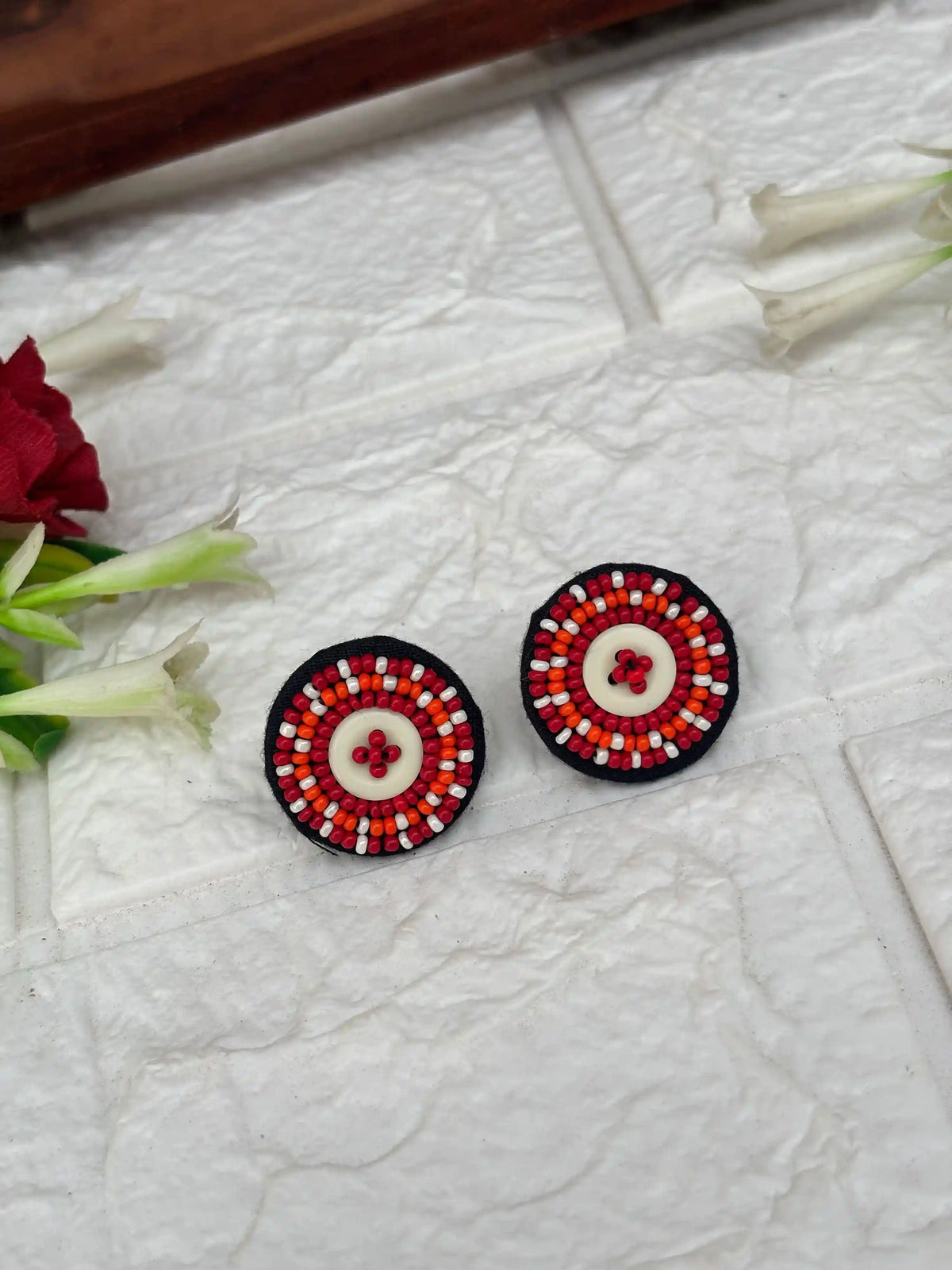 Rangeen Earrings By Naari Ratan White pink  and red Beads Work with Unique earrings look for festive wear