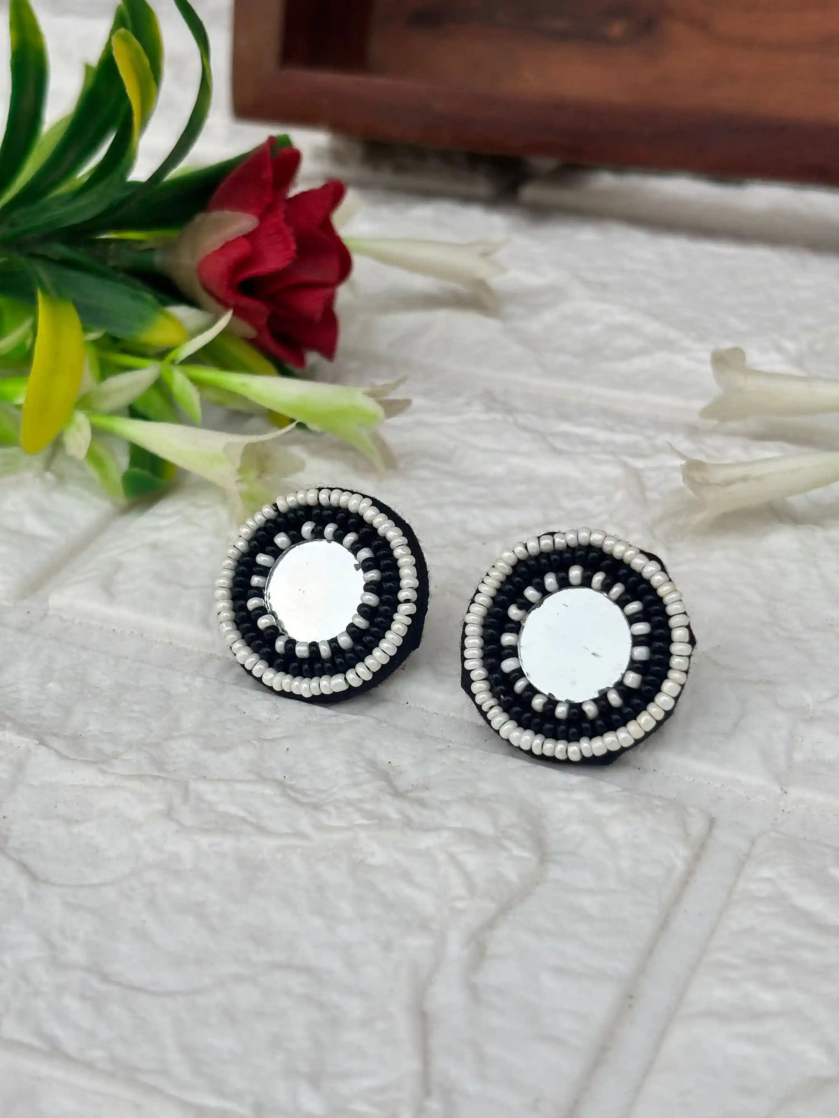 Rangeen Earrings By Naari Ratan White and Black Beads Work with Unique earrings look for festive wear