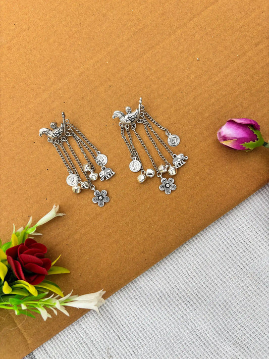 Rangeen Earrings By Naari Ratan Silver elephant Charm with chain latkan Earrings
