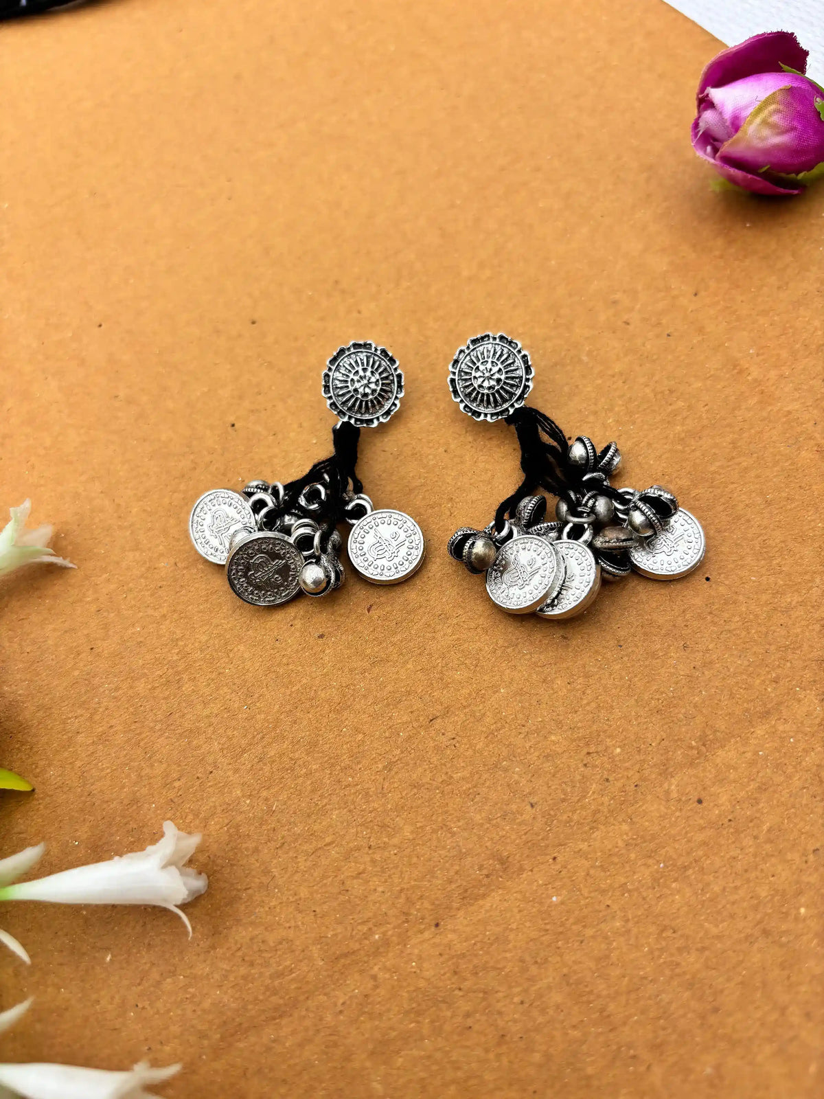 Rangeen Earrings By Naari Ratan Silver  Charm with Thread latkan Earrings Closed Up View