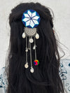 Sitara Hair Clip HA11 Naari Ratan - mirror work star hair clip with cowrie shells and multicolor tassel with Silver Charm