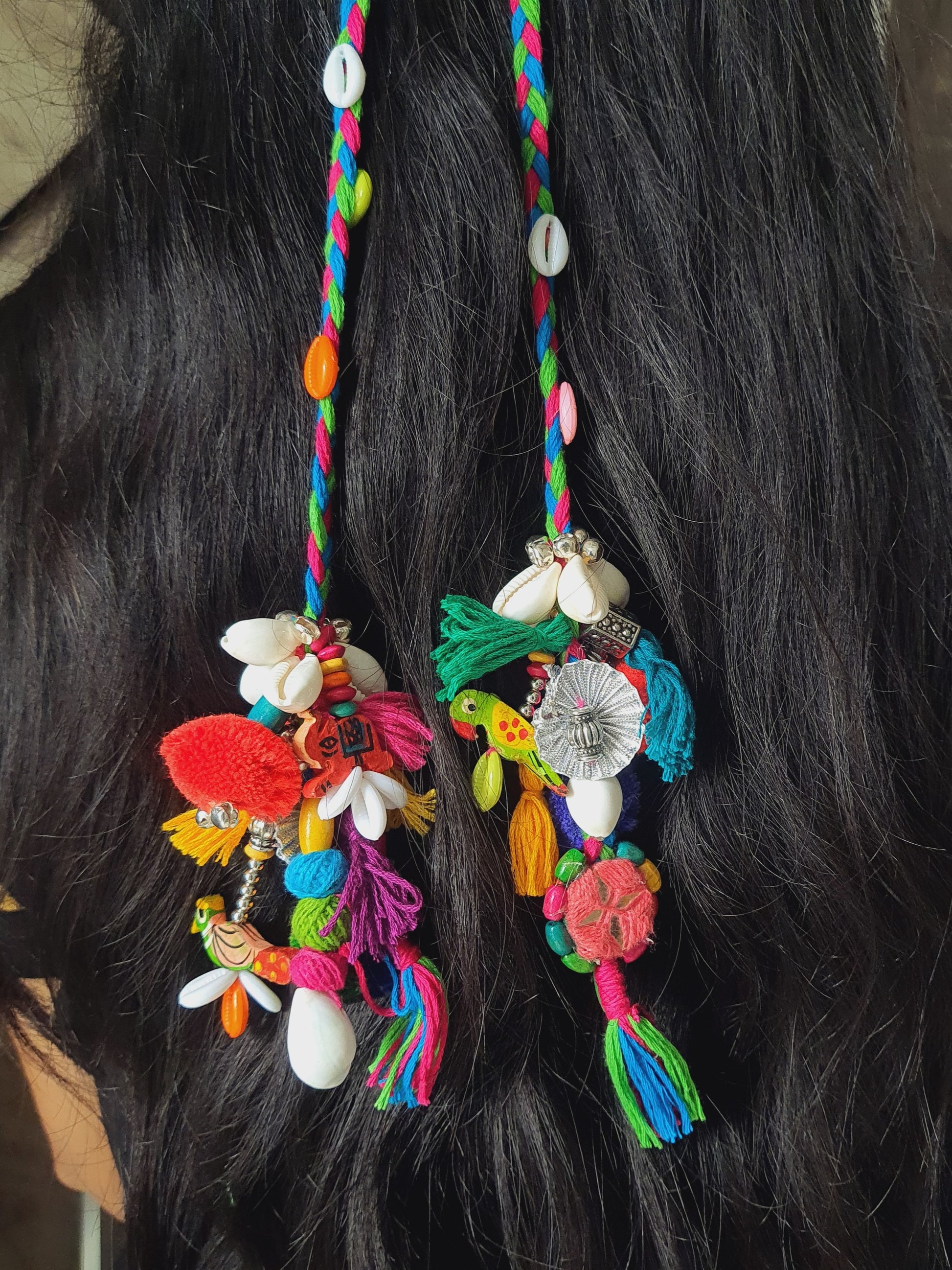 Handmade Multicolour Hair String NHA01 close-up for Navratri by Naari Ratan