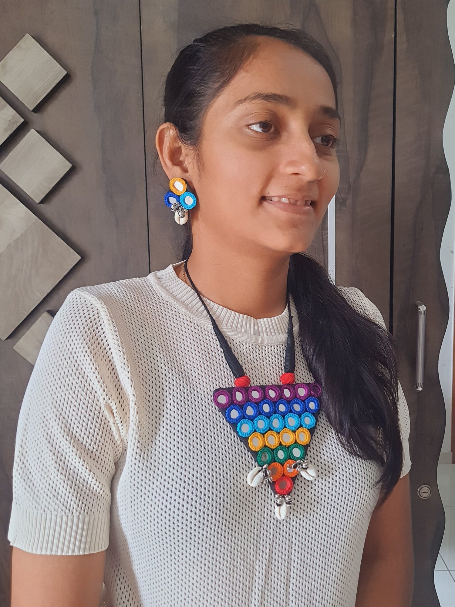 Handmade Multicolour Necklace set NNS01 with matching earrings by Naari Ratan
