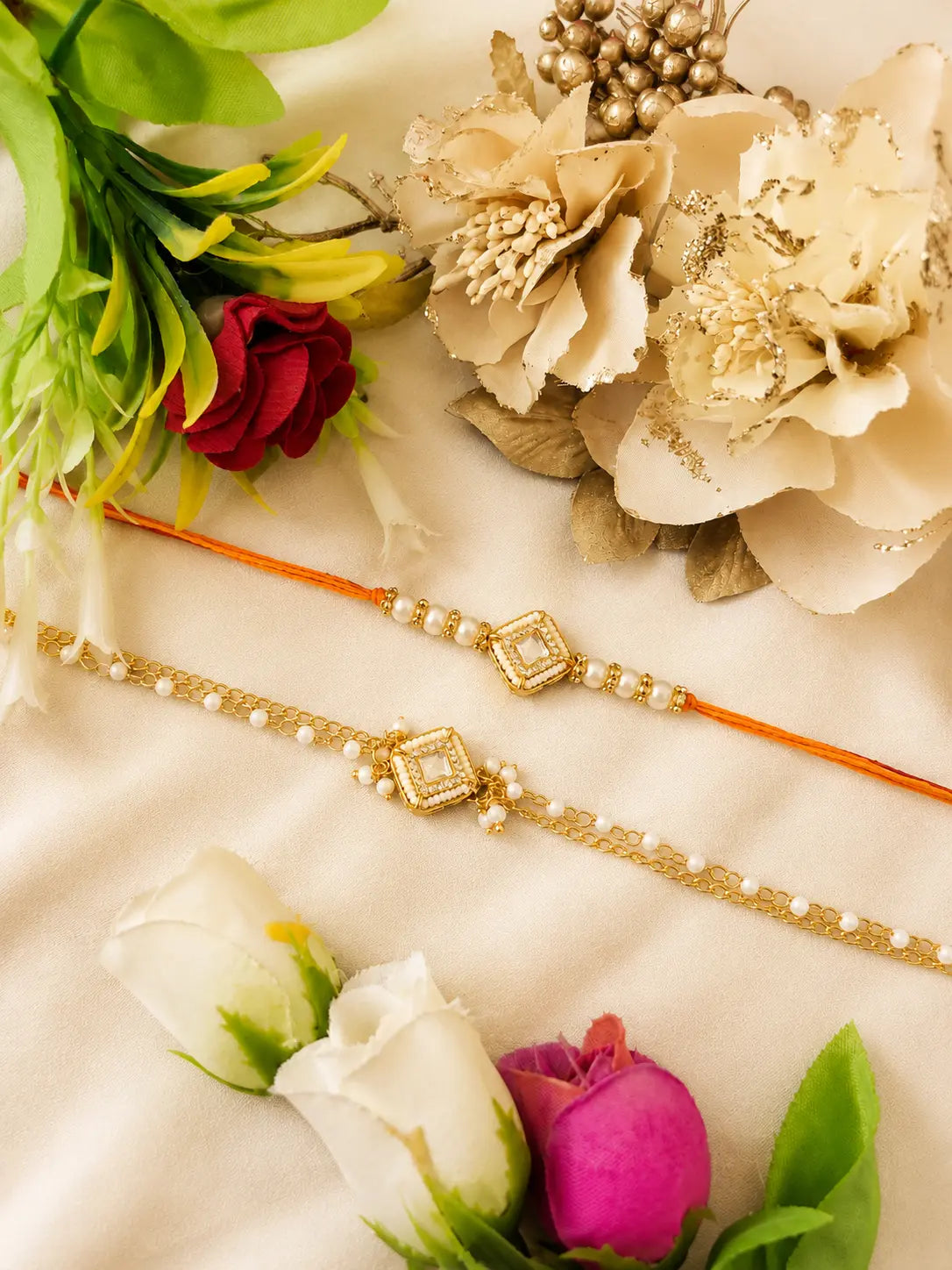 Handmade Bhai Bhabhi Rakhi RBB24 with Pearl Designer Lumba Rakhi by Naari Ratan