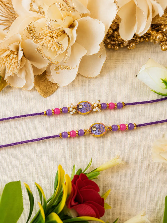 Premium Handmade Bhai Bhabhi Rakhi RBB31 with purple beads by Naari Ratan